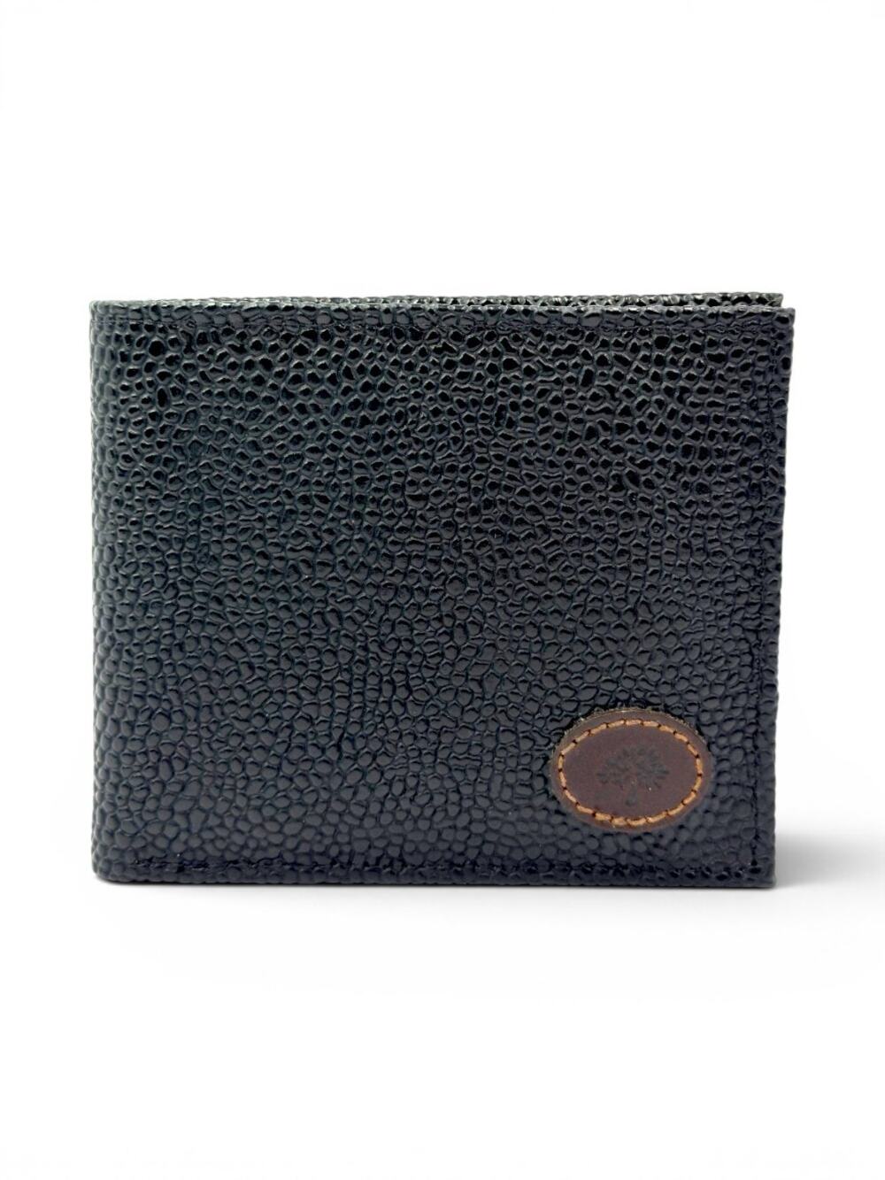 Mulberry Black Shagreen Leather Bifold Wallet Tree Logo Plaid Lined England
